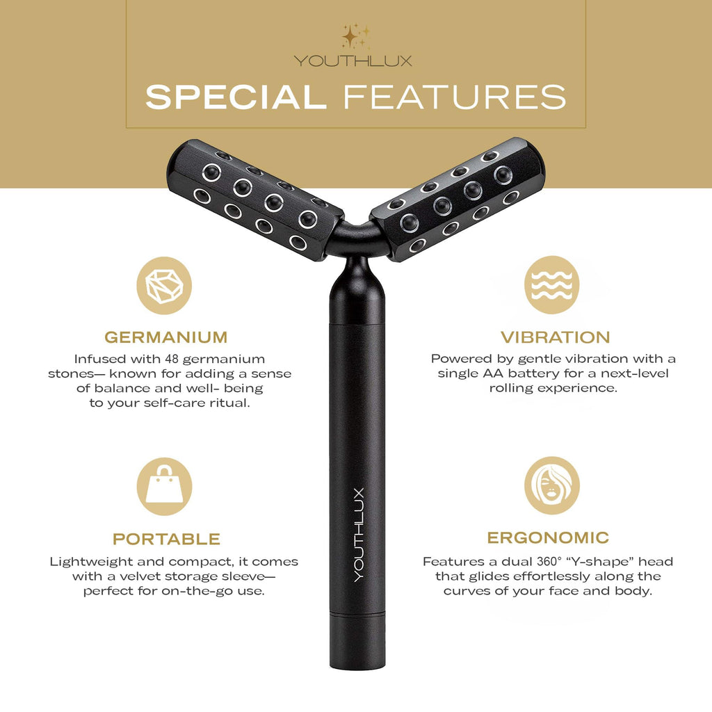 YOUTHLUX Revolution Roller - Germanium Stone Uplifting Face/Body Beauty Massage Tool/Roller/Wand for Skin Tightening/Firming, De-Puffing, Anti-Aging (Black)
