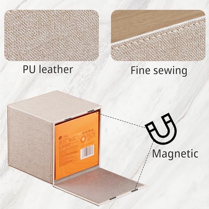 Leather Square Tissue Box Cover,Cut Tissues Cube Box Holder,Modern Facial Paper Organizer Storgage,Box Tissue Dispenser Decor Accessories for Bathroom NightStand Coffee Table Desk Home Office,Beige