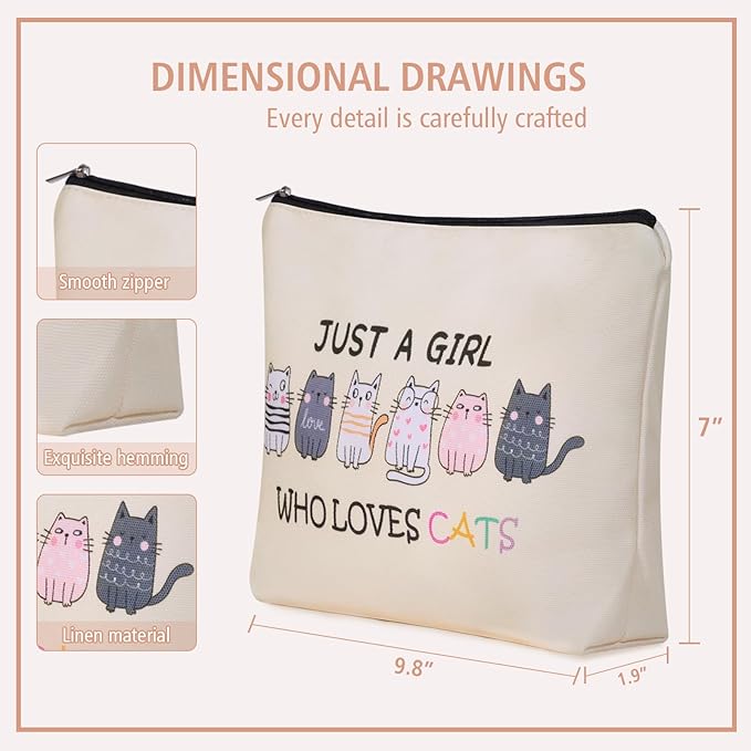 Girlly Cat Mom Makeup Bag For Women & Teen Girl Cat Lover Gifts: Cosmetic Bag & Toiletry Pouch Just A Girl Who Love Cats Themd For Mom, Daughters, Friends.Ideal Gifts For Travel, Birthdays.