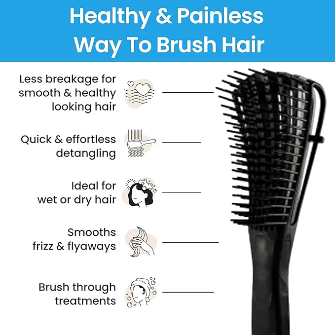 Premium Detangler Hair Brush w/Ergonomic Grip (Black)