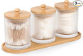 eggs sound 3 Pack Qtip Holder - Bathroom Organizers and Storage, Cotton Round Holder Floss Pick Cotton Ball Holder Swab Dispenser Set with Tray, Glass Apothecary Jars with Lids, -sw clear y