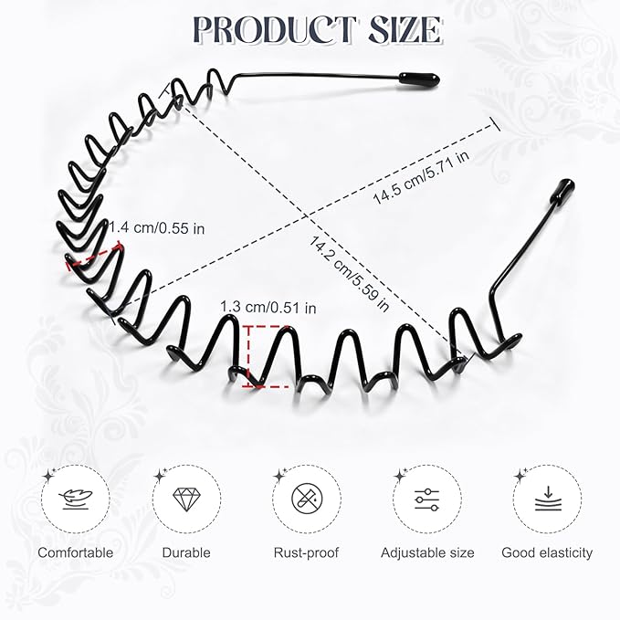 ZASZO 2 Pcs Metal Hair Band, Fashion Wavy Spring Metal Headband for Men & Women, Elastic Non Slip Metals Hairband for Daily Use Outdoor Sports Hair Hoop Hairs Accessories