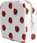 Teircno Period Bag for Women, Portable Corduroy Sanitary Napkin Storage Bag Strawberry Period Pouch with Zipper, Sanitary Pads Bag Tampons Holder for Purse, First Period
