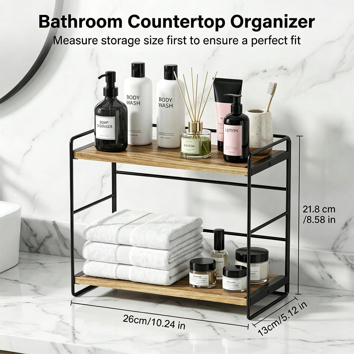 SRIWATANA 2-Tier Bathroom Counter Organizer, Set of 2, Carbonized Black
