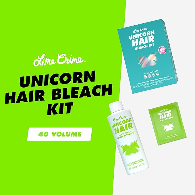 Lime Crime Unicorn Hair Bleach Kit - Includes 40 Volume Cream Developer & Bleach Powder - Lightener for Dark Hair - Bleaching Powder Lightening Kit