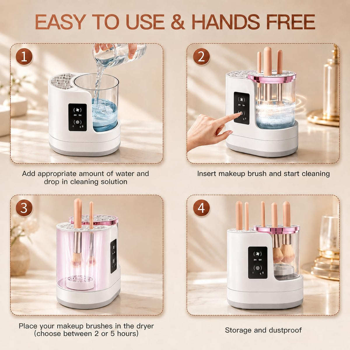 3-IN-1 Electric Makeup Brush Cleaner Machine and Dryer, SBMKK Automatic Make Up Brush Cleaner Tool, for All Size Brush Sponges Beauty Cosmetic Set
