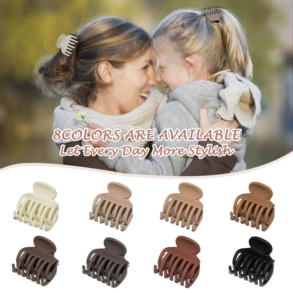 8PCS Claw Clips for Thin Hair Women, 1.6" Small Claw Clips Matte Medium Hair Claw Clips for Fine Thick Hair Strong Hold Double Row Teeth Hair Clips Cute Jaw Clamps (Warm Color)