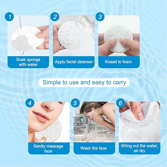 Kaufibre 30 Count Compressed Facial Sponges Mini Soft Cellulose Pads for Facial Cleansing Exfoliating Makeup Removal and Face Masks Ideal for Home and Travel