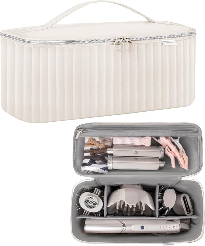 Lexeeco Travel Carrying Case for Hair Dryer Shark Flexstyle Dyson Airwrap Brush Hair Accessories Tools Storage Bag for Revlon Hairdryer Styler Organizer (Beige)