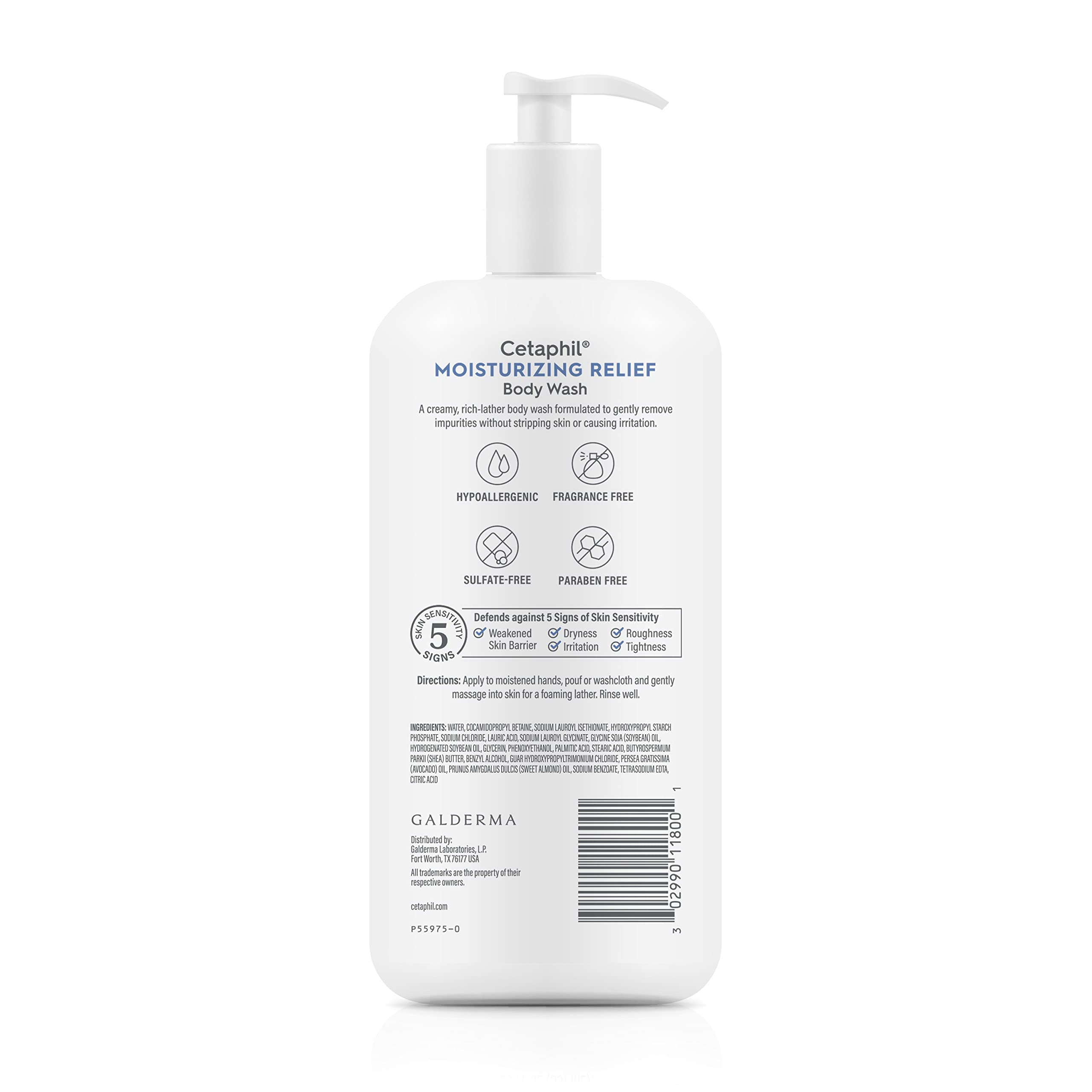 Cetaphil Body Wash, Moisturizing Relief Body Wash for Sensitive Skin, Creamy Rich Formula Gently Cleanses and Gives 24 Hour Relief to Dry Skin, Hypoallergenic, Fragrance Free, 20 oz