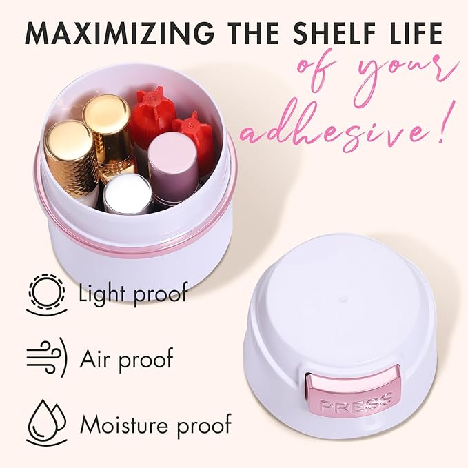 Embagol Eyelash Glue Storage Container Tank - Adhesive Jar Stand Makeup Case Cosmetic Storage Tank - White with Pink