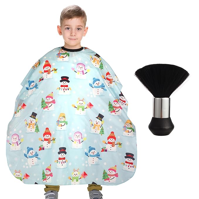 Kids Barber Cape with Neck Duster Brush, Professional Salon Hair Cutting Cape with Adjustable Snap Closure(Cartoon Mermaids)