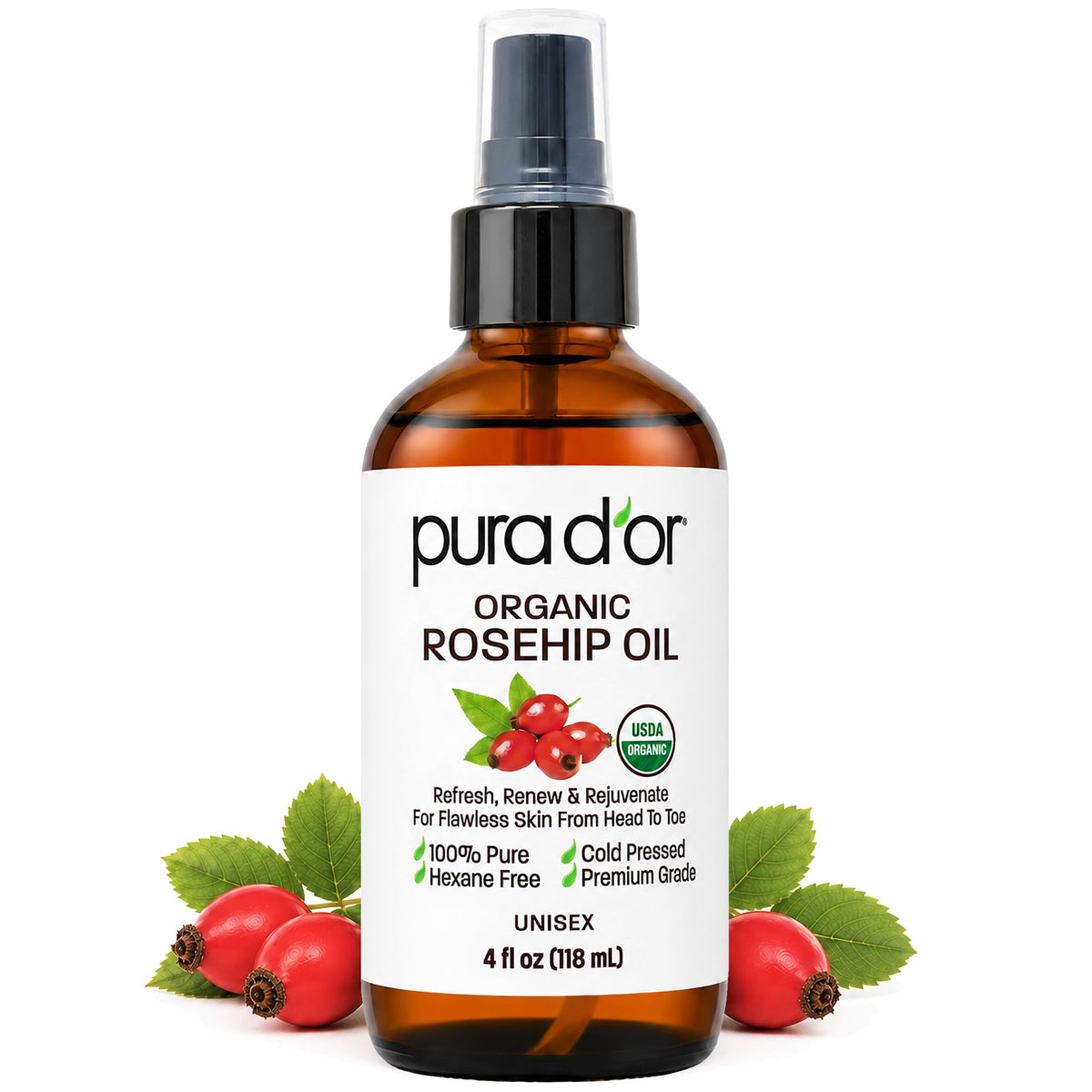 PURA D'OR USDA ORGANIC Moroccan Argan Oil Pure Cold-Pressed Hair & Skin 4oz