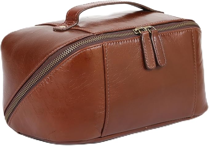 KomalC Luxury Leather Men’s Toiletry Travel Bag – Handmade Shaving Kit with Waterproof Interior, Spacious Storage & Carry Handle – leather travel Kit Bag for Men & Women (Wine)