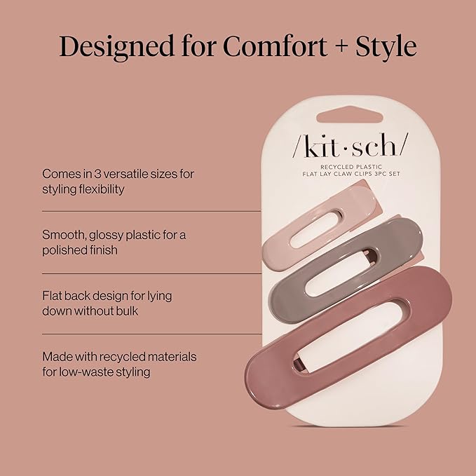 Kitsch Flat Claw Clips for Women - Strong Grip, Comfortable Design | Durable Plastic, Glossy Finish | Lay Down Claw Clip | For All Hair Types - Terracotta, 3pcs