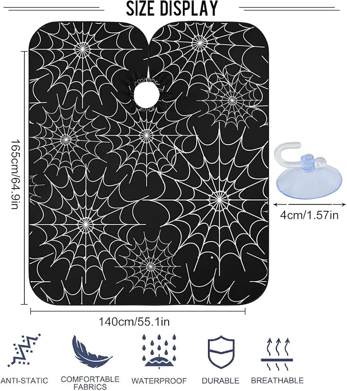 Visesunny Barber Cape with Spiders Web Decorative Pattern - Polyester Hair Cutting Salon Apron - Anti-Static, Water-Resistant Shaving Cloth