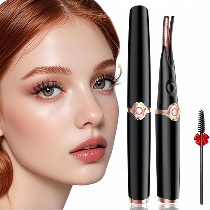 Heated Eyelash Curler - 2-in-1 Clip-Type Design, 3 Temperature Modes, USB Rechargeable Electric Eyelash Curler, Natural Curling 24H Long-Lasting Curl, Gift for Women & Girls, Shiny Black B