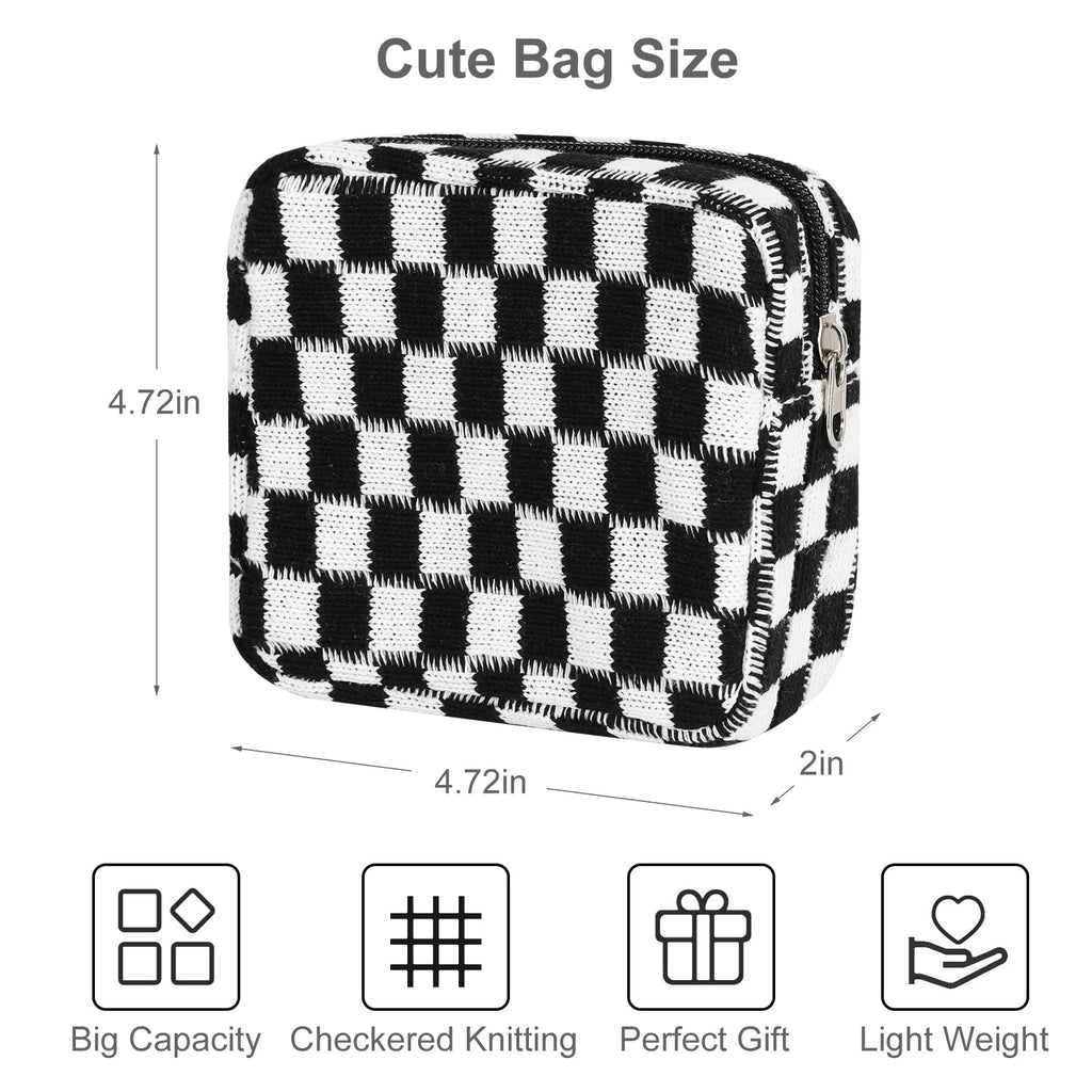 CekPo Sanitary Napkin Storage Bag, Menstrual Pad Zipper Checkered Portable Period Bag Panty Liners, Tampon Storage Pouch for Women Ladies Daily Use Storage Purse Travel