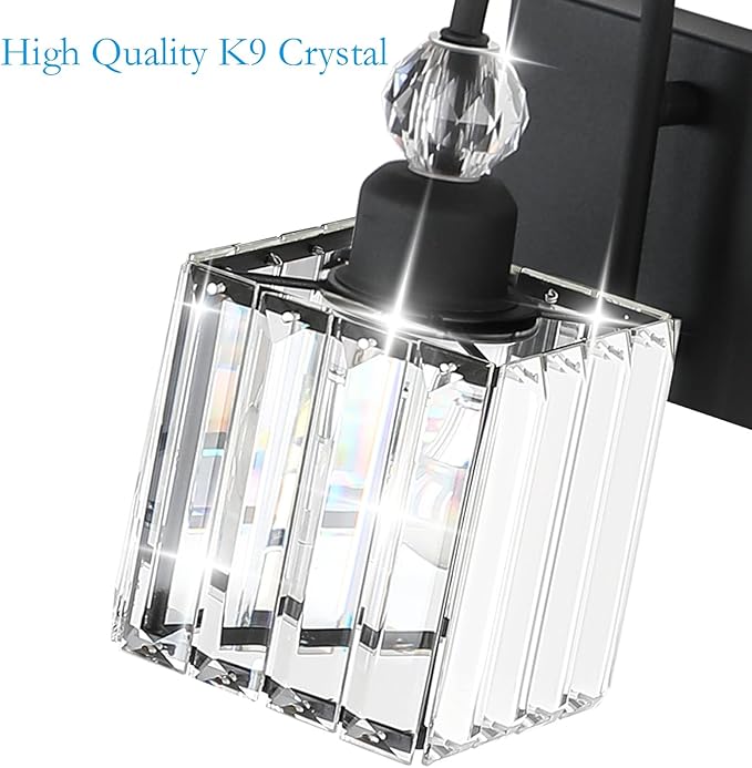 Ralbay Matte Black Crystal Vanity Light 4 Light Modern Crystal Bathroom Lighting Fixtures Over Mirror, Crystal Black Bathroom Vanity Light