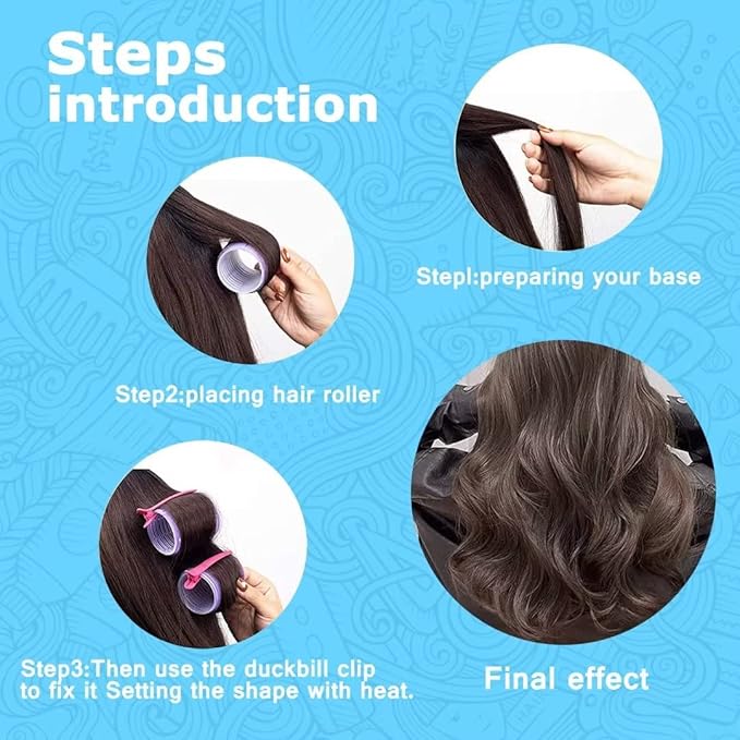 Self grip hair roller set,Hair roller set 18 pcs,Hair rollers with hair roller clips and comb,Salon hairdressing curlers,DIY Hair Styles, Sungenol 3 Sizes blue Hair Rollers in 1 set