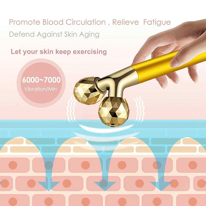 Amirce Face Massager Roller Golden 3D Roller Electric Facial Roller and T Shape Facial Roller Massager Kit Face Rollers