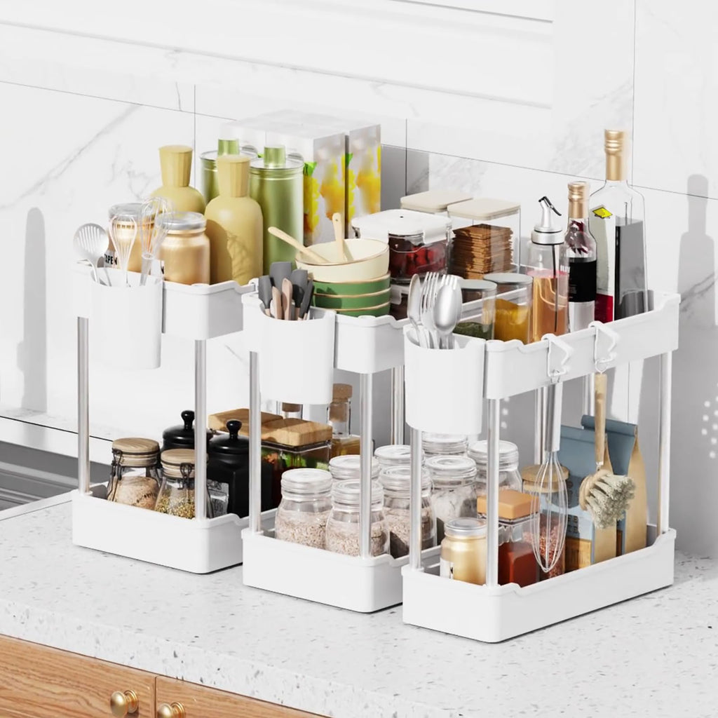 JYSMYWS 3 Pack Under Sink Organizer Bathroom and Storage Cabinet (White)