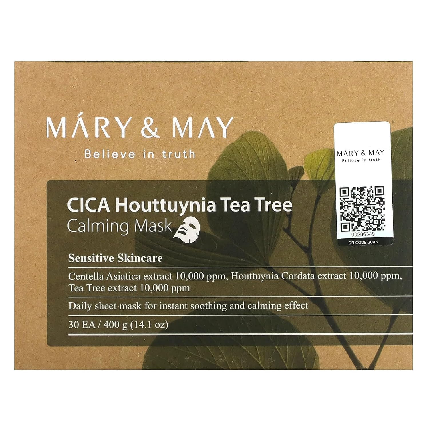 Mary&May CICA Heartleaf Tea Tree Calming Mask, 30 Sheets Pull-Out