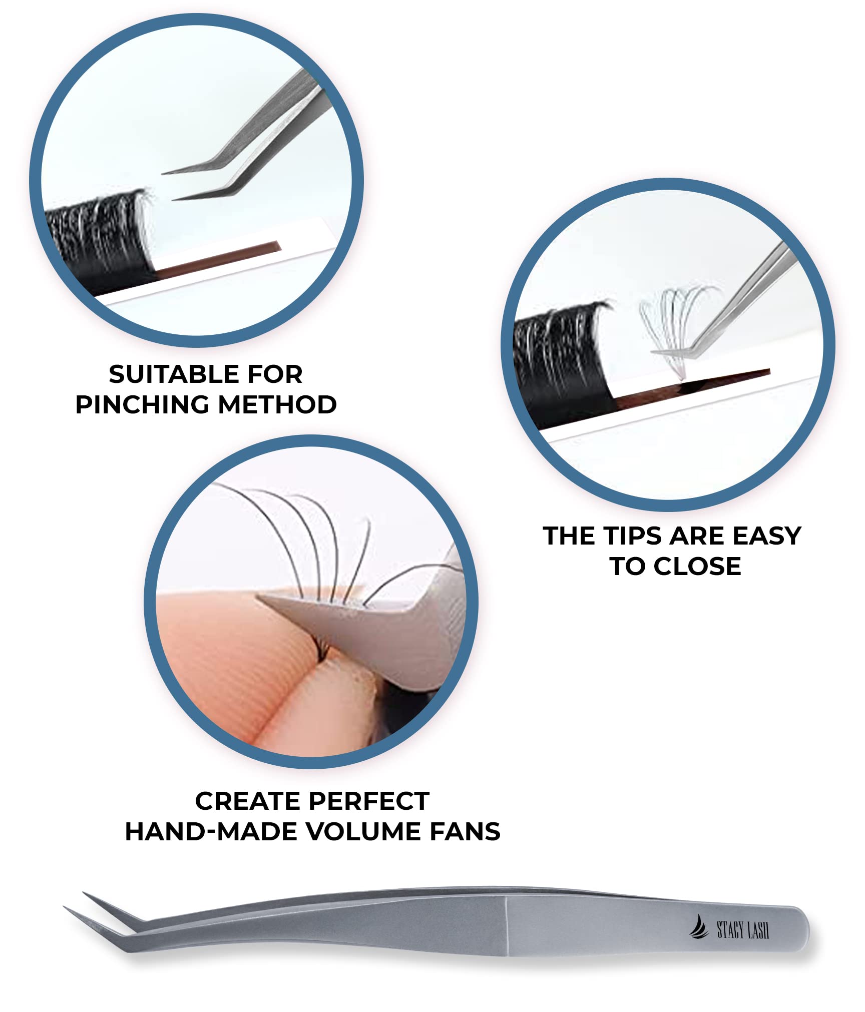 Stacy Lash STL-12 Curved Eyelash Extension Tweezers/Precision Tools for Classic & Volume Extensions & Premade Fans/Supplies for False Lashes Application/Beauty Accessories/Eyelashes Tool Applicator