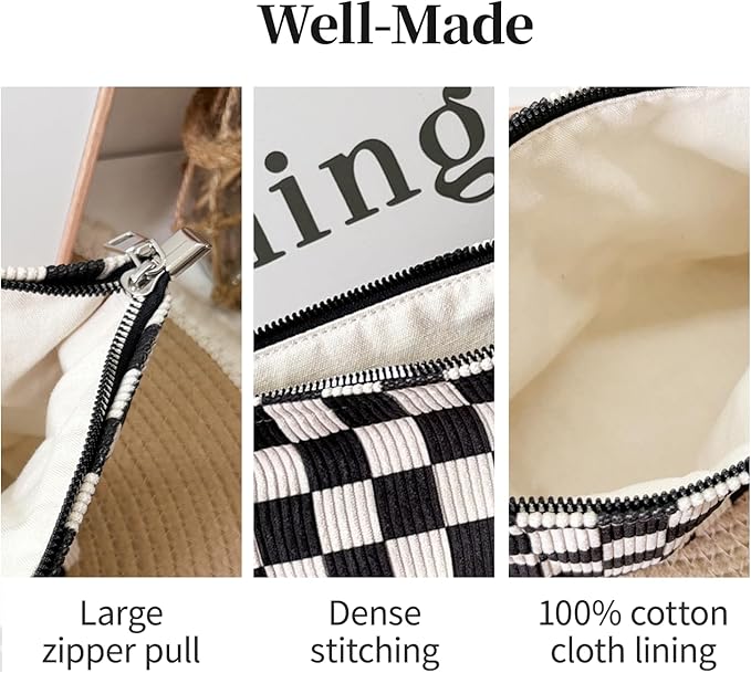 itgowisa Black and White Checkerboard Makeup Bag, Travel Makeup Pouch Purse