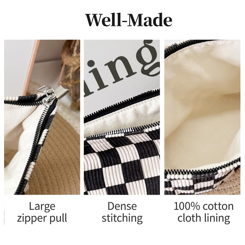 itgowisa Black and White Checkerboard Makeup Bag, Travel Makeup Pouch Purse