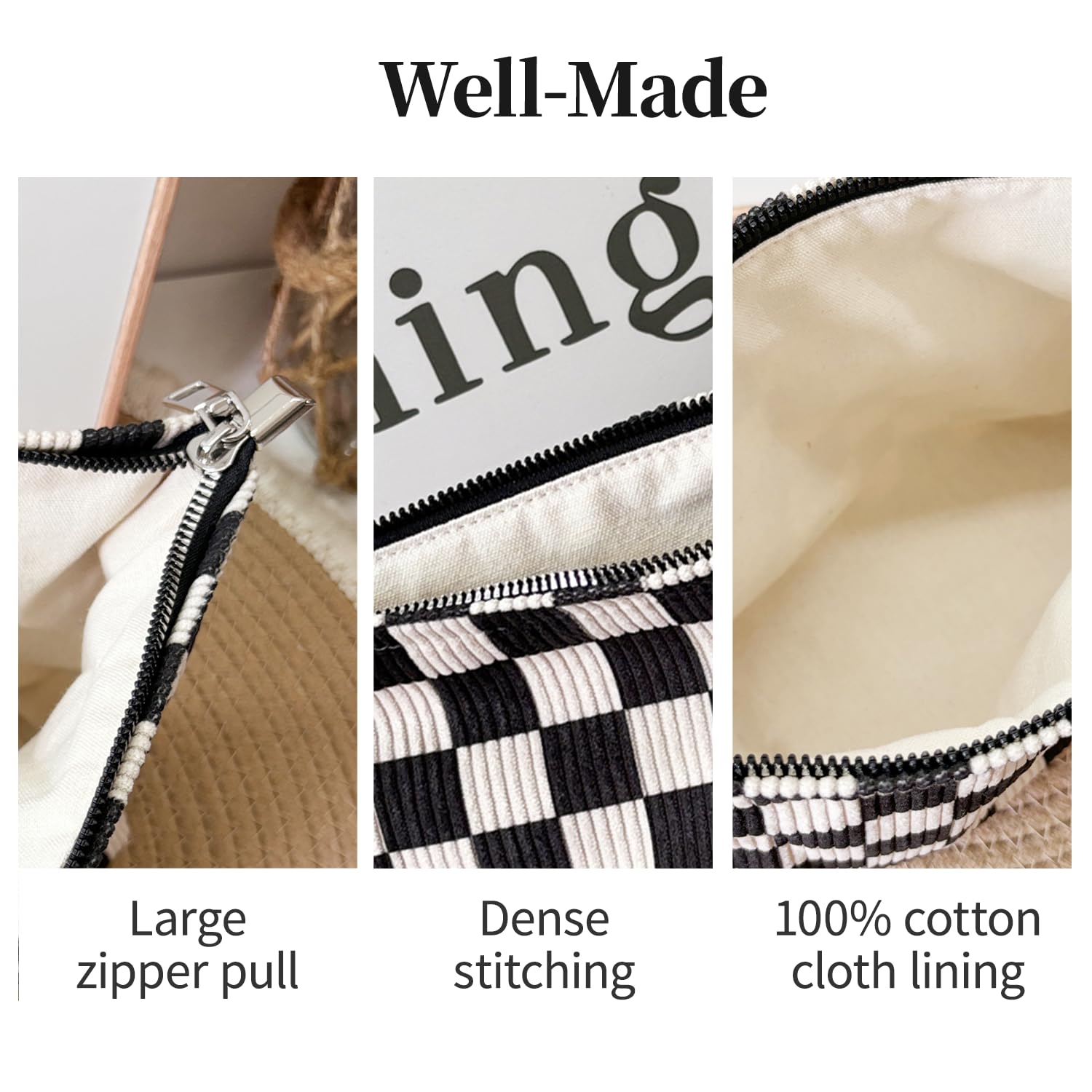 itgowisa Black and White Checkerboard Makeup Bag, Travel Makeup Pouch Purse