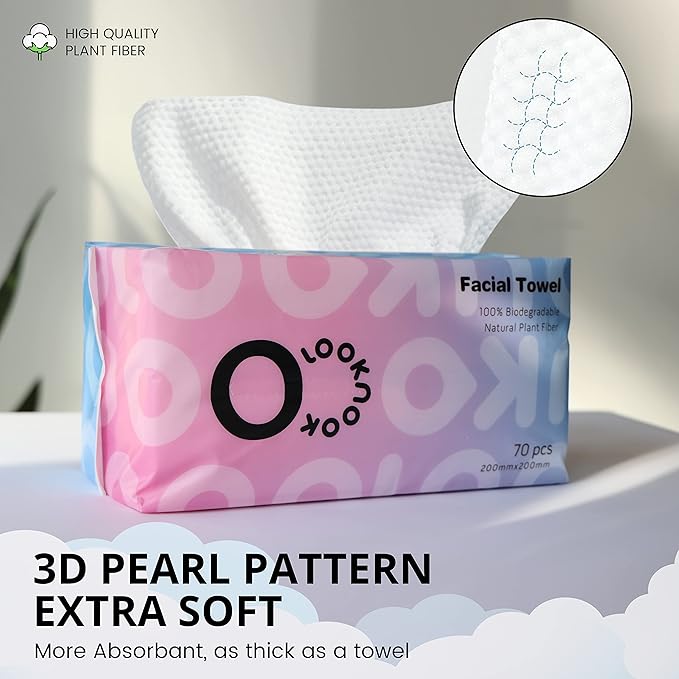 LOOKNOOK Disposable Face Towel, 50% Thicker, Soft for Sensitive Skin, Multipurpose Cleaning Cloth, 70 Count, 6 pack