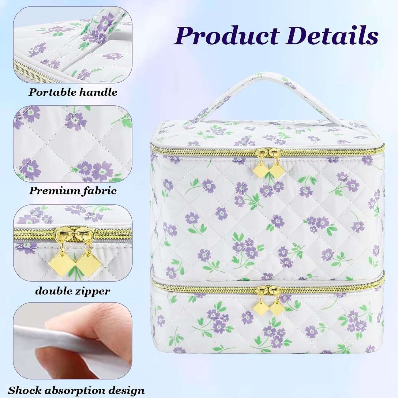 hibear Nail Supplies Organizer Nail Polish Storage Holds 30 BottlesNail Polish Storage Holds 30 Bottles Nail Kit Case Makeup Bag Vanity Case for Women (Striped blue)