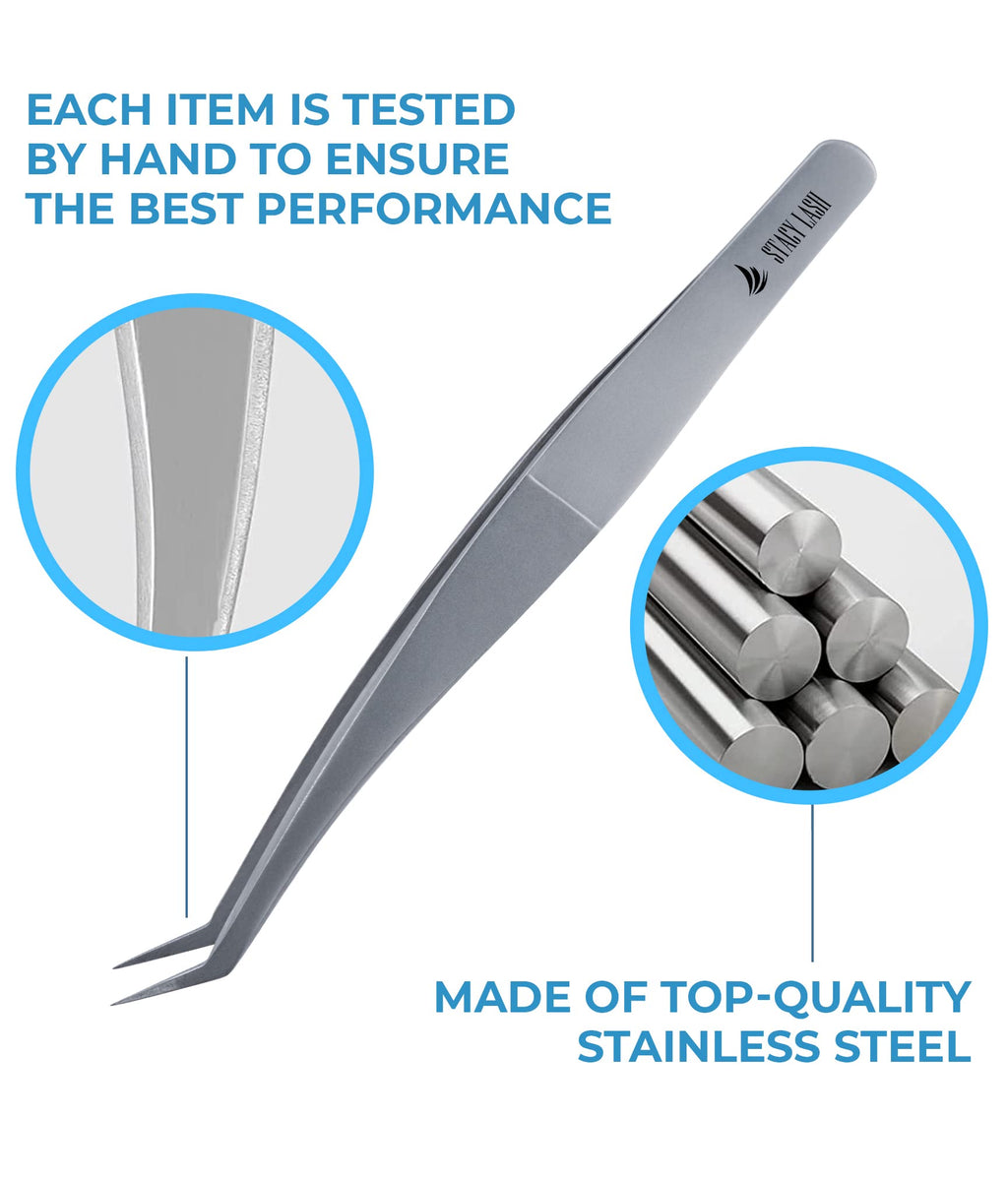 Stacy Lash STL-12 Curved Eyelash Extension Tweezers/Precision Tools for Classic & Volume Extensions & Premade Fans/Supplies for False Lashes Application/Beauty Accessories/Eyelashes Tool Applicator