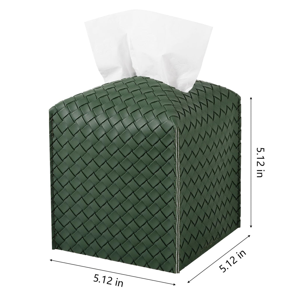 Tissue Box Cover Square Leather Facial Paper Holder, Dark Green