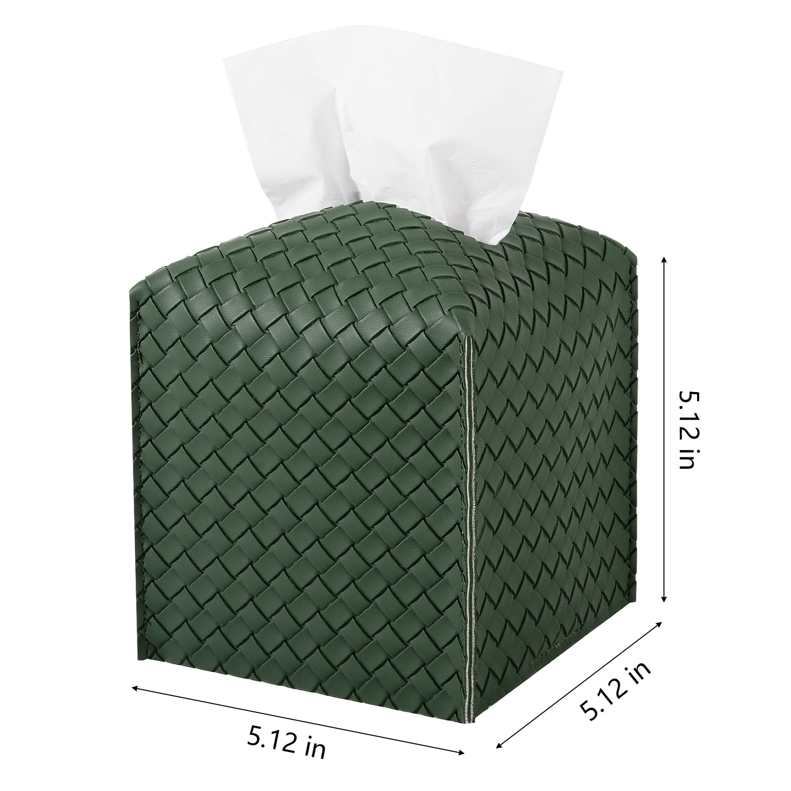 Tissue Box Cover Square Leather Facial Paper Holder, Dark Green