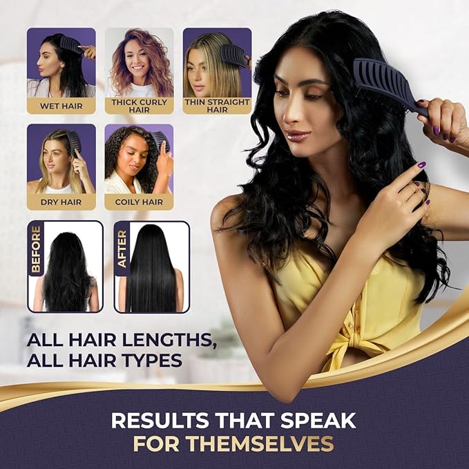 BEAUXSOI Vented Brush for Blow Drying, Shower & Thick, Coily or Straight Hair | Detangling Brush with Curved Vents & Wide Frame (Empowered Purple)