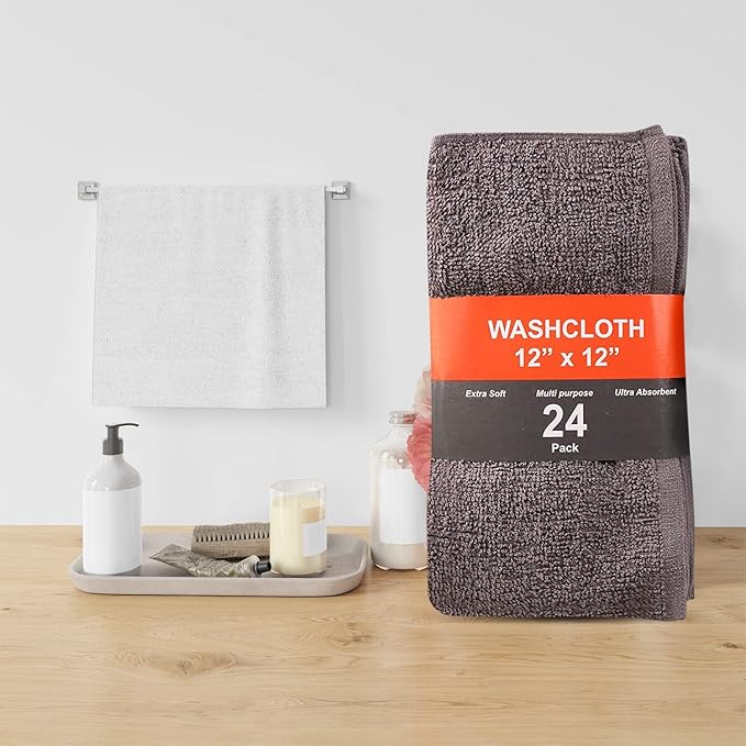 24 Pack Wash Cloths | Multicolour 100% Cotton Extra Absorbent Face Towels | Soft, Quick Dry Washcloths for Bathroom, Spa, Gym, Baby & Travel (24 Packs (12x12))