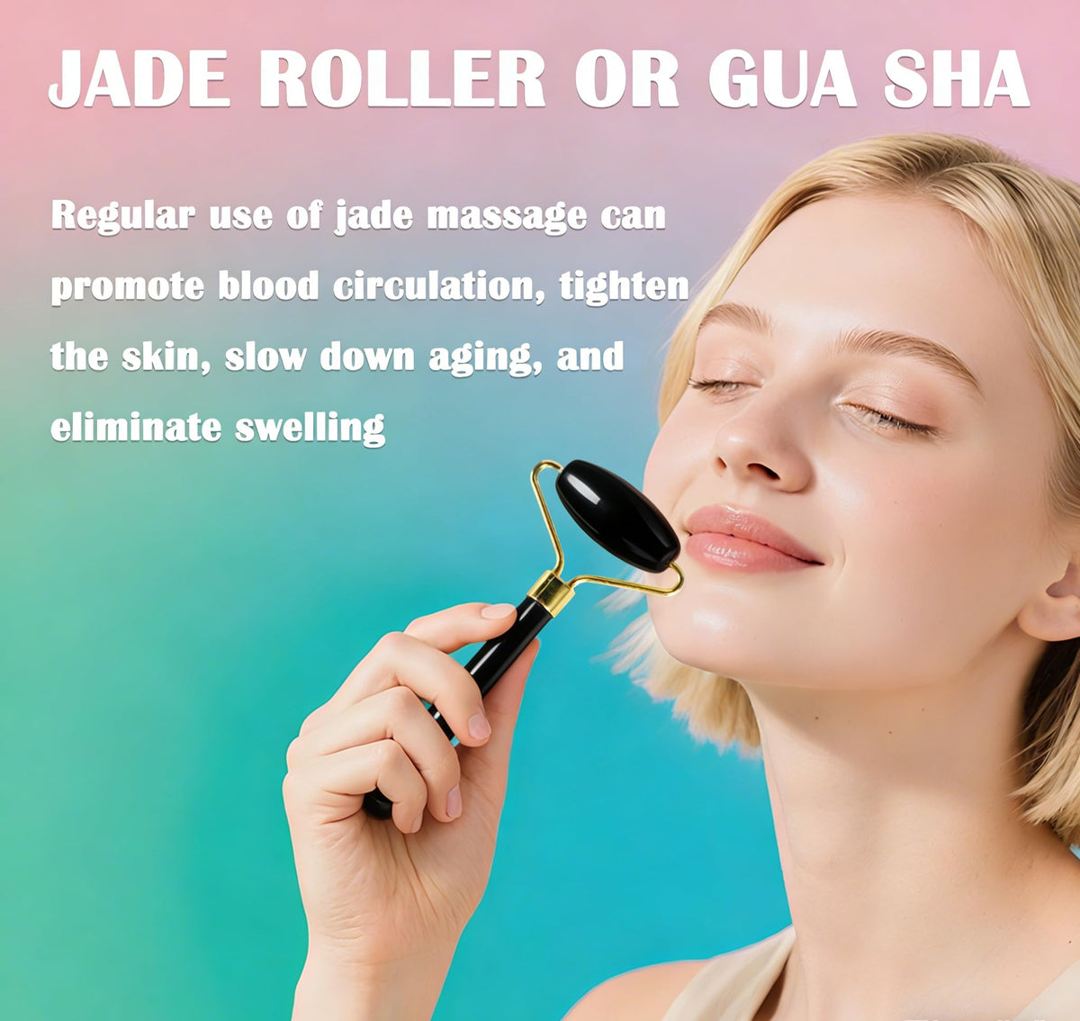 LSXKAMIX Jade Roller Gua Sha Tools - Nature Gua Sha Facial Tool Skin Tightening Face Massager Anti-Aging Jade Face Roller Puffiness Reducing Guasha Stone for Women Men (White)