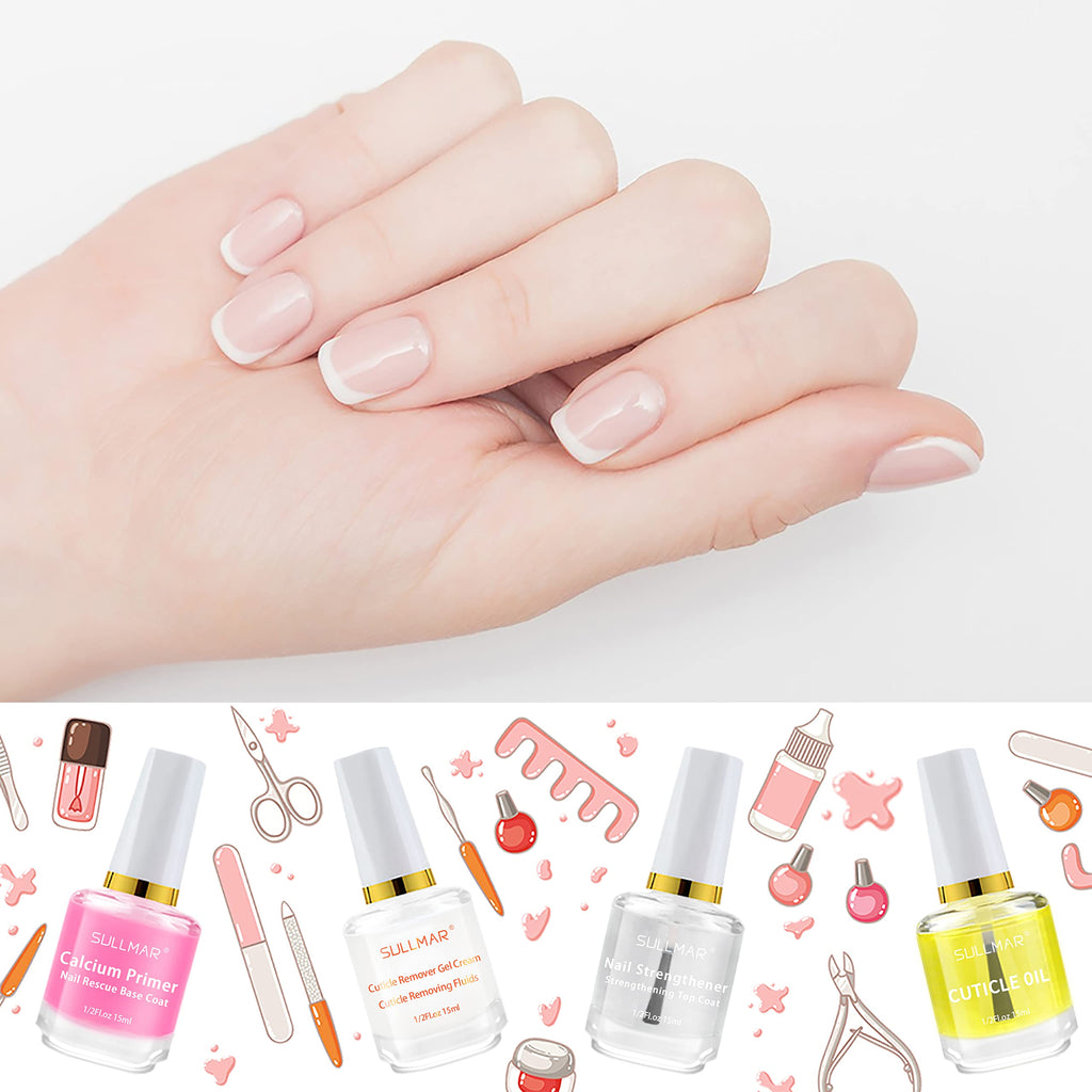 SULLMAR 4in1 Nail Hardener Nail Strengthener Nail Rescue Calcium Primer for Thin Nails Growth Nail Repair Nail Care Kit with Cuticle Oil Cuticle Remover Gel Cream