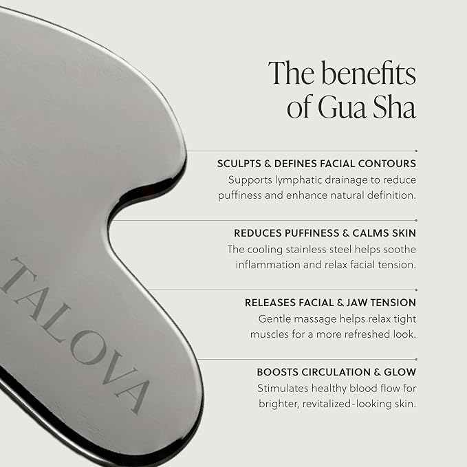 TALOVA - 304-Grade Stainless Steel Gua Sha Facial Tool, Easing Facial Tension, Massage and Sculpting Tool for Face and Body, Encourage Lymphatic Drainage, Jawline Sculptor, Skin Care Gift