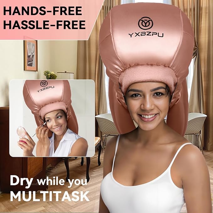 Bonnet Hair Dryer,Hooded Dryer Bonnet,Hair Dryer Hooded Diffuser Cap for Curly,Speeds Up Drying Time,Safety Deep Conditioning,Styling,Curling At Home(Pink)
