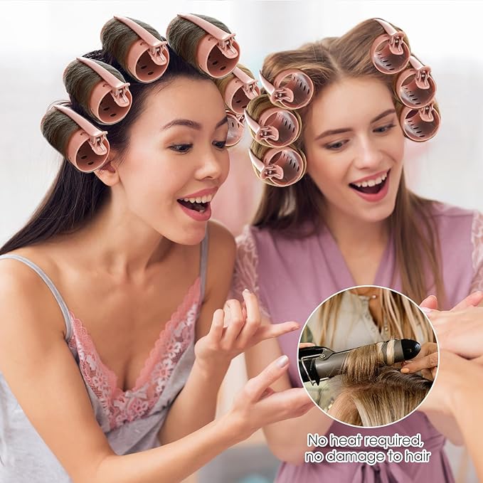 WILLBOND 141 Pcs Hair Rollers Set Include Plastic Hair Rollers with Pins and Clips (Brown)
