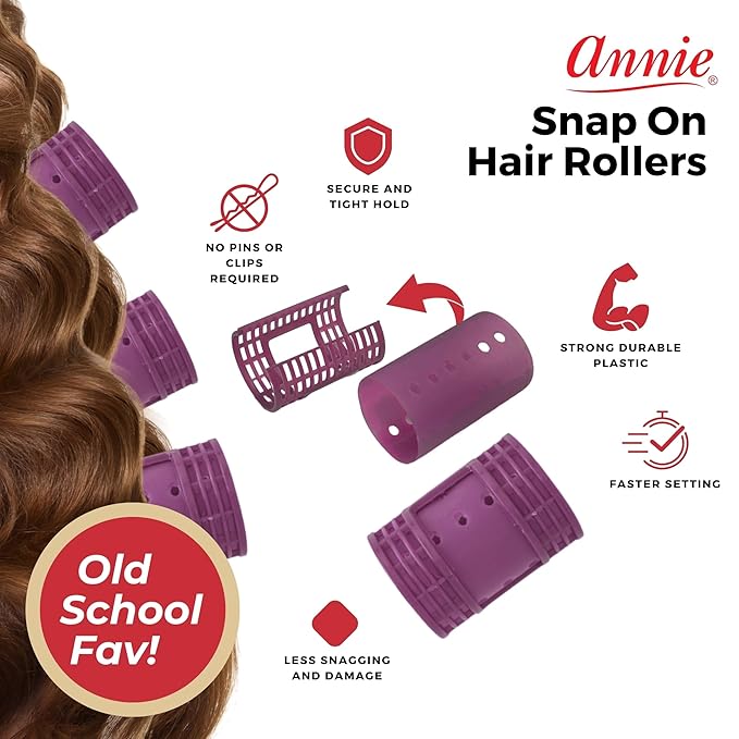 Annie Snap on Magnetic Rollers 6 pack X-Jumbo #1219, Hair curls, holds hair secure, easy to use, for all hair types