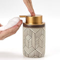 GIRLUFO Brown Foaming Soap Dispenser,Ceramic Foam Soap Dispenser for Bathroom&Kitchen,12oz Foam Dispenser with Plastic Gold Pump(Unique&Modern)