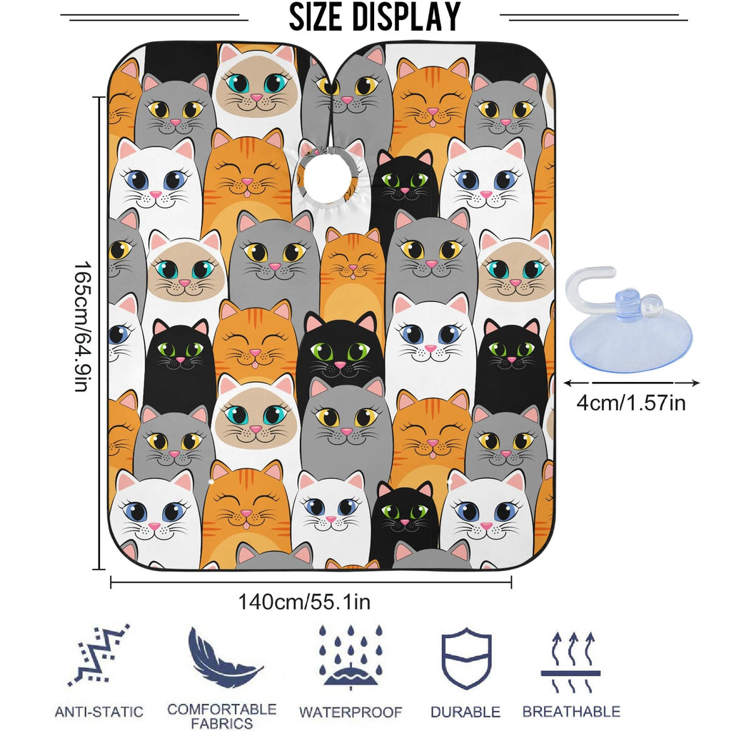visesunny Barber Cape Gray White Cat Animal Polyester Hair Cutting Salon Cape Apron Anti-Static Haircut Water-Resistant Shaving Cloth Beard Shaving Bib Hairdressing Cape