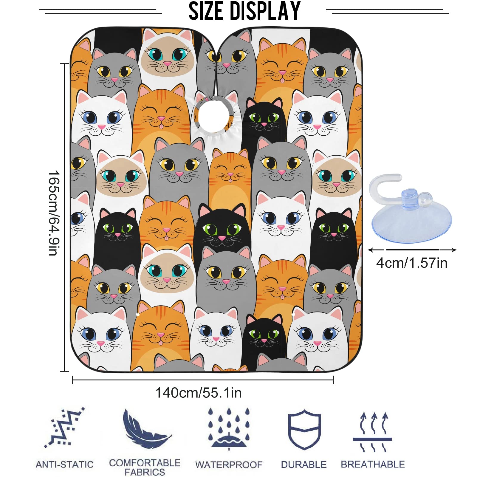 visesunny Barber Cape Gray White Cat Animal Polyester Hair Cutting Salon Cape Apron Anti-Static Haircut Water-Resistant Shaving Cloth Beard Shaving Bib Hairdressing Cape