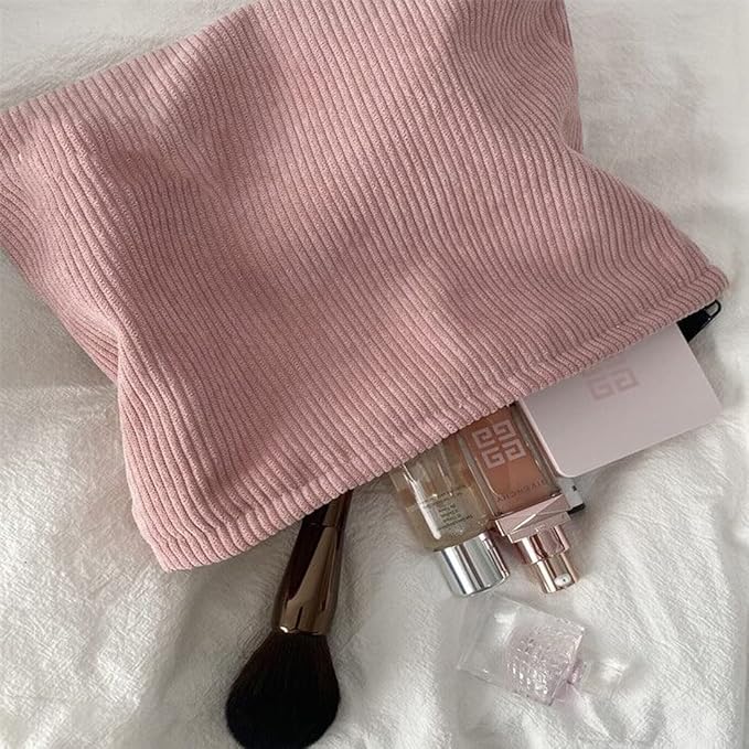 SxoSyo Corduroy Makeup Bags, Cosmetic Bag Purse, Pink