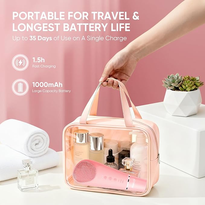 Stepcare Silicone Face Scrubber Blackhead Scraper Rechargeable 2-in-1 Facial Cleansing Brush & Skin Spatula Duo, IPX7 Waterproof Exfoliating Massager Deep Cleansing for Women and Men(Peachy Pink)