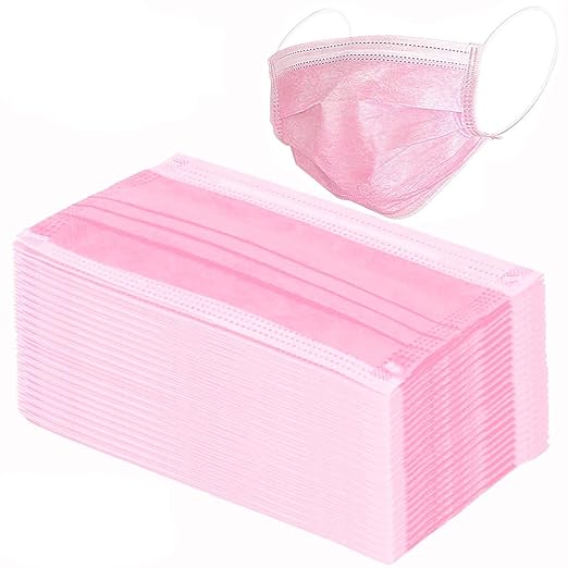 Wecolor 120 PCS Pink Masks, Disposable Face Mask, 3 Ply Protection Masks